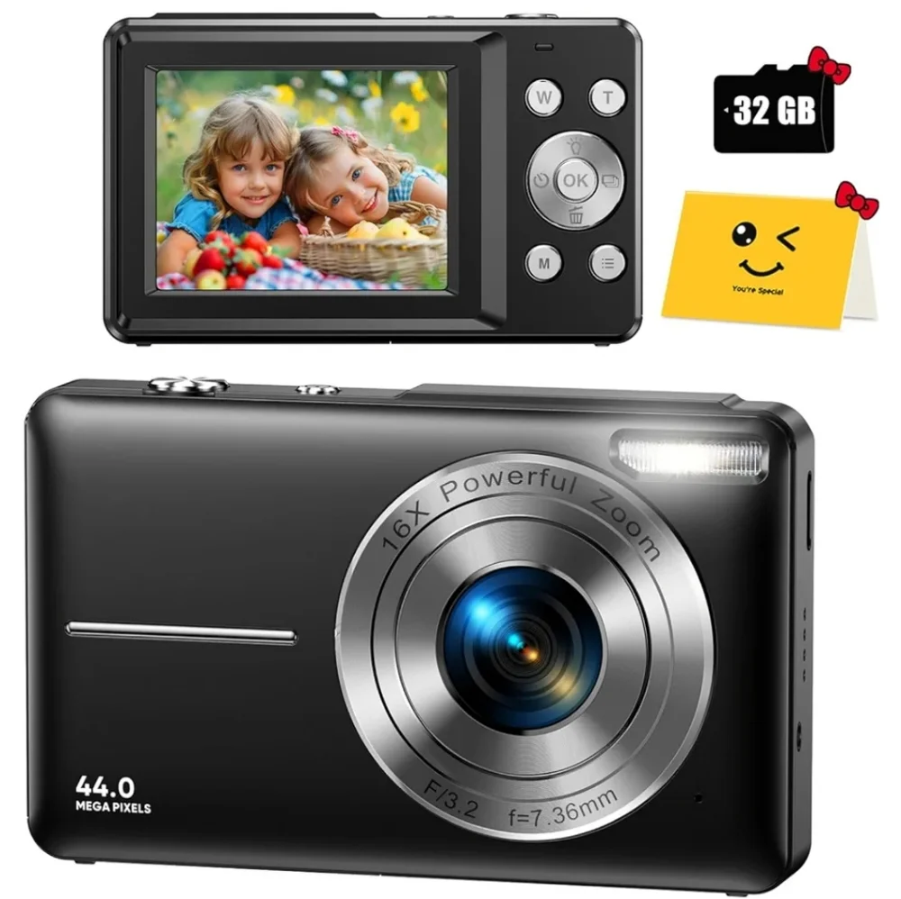 Digital Camera FHD 1080P Digital Camera with 32GB SD Card Compact BLACK
